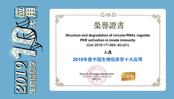 杨力研究组合作研究“环形RNA在天然免疫中的重要功能”入选2019年度“中国生物信息学十大应用”